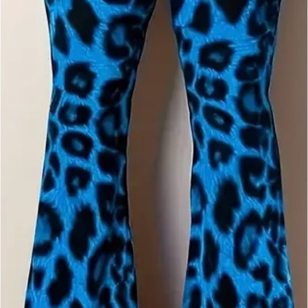 Blue Leopard Print Flared Pants